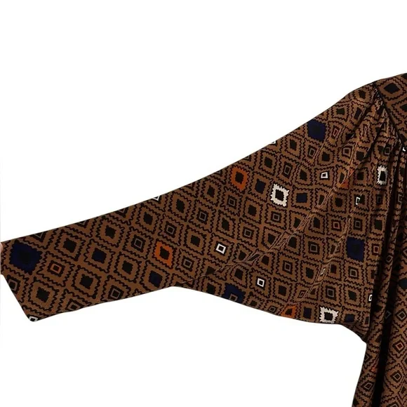 Vintage 1970’s Geometric Patterned Brown Dress Button Down Dolan Sleeves Size - Picture 7 of 7
